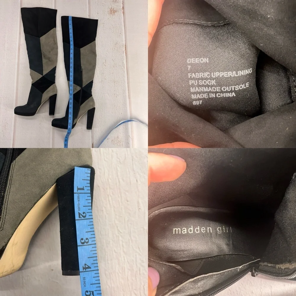 Madden Girl Deeon Knee High Block Heel Boots Women’s Size‎ 7 | Colorblock